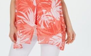 Túnica feminina Alfani em camadas Tropic Swirl Tank coral tamanho pequeno P