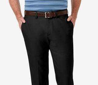 Calça social Haggar Cool 18 Pro Stretch Straight Fit com frente lisa, preta, tamanho 38x30