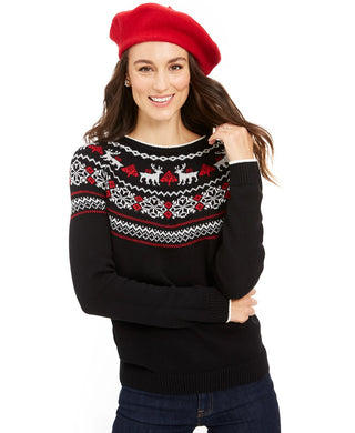 Suéter feminino metálico Fair Isle Family Charter Club, preto, tamanho pequeno