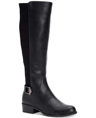 Botas femininas Alfani Kallumm com bico amendoado e cano alto, pretas, tamanho 5,5 M