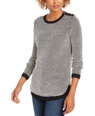 Suéter feminino com acabamento texturizado e contraste Charter Club, preto, tamanho extragrande