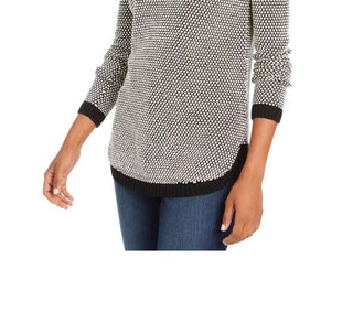 Suéter feminino com acabamento texturizado e contraste Charter Club, preto, tamanho extragrande