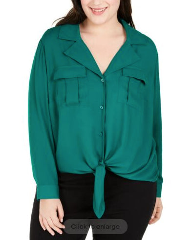 Blusa feminina com amarração frontal, verde, tamanho 2X, da INC International Concepts