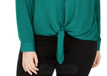 Blusa feminina com amarração frontal, verde, tamanho 2X, da INC International Concepts