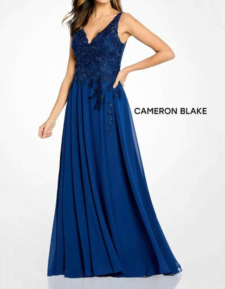Cameron Blake - Vestido de noite com decote em V e renda com contas