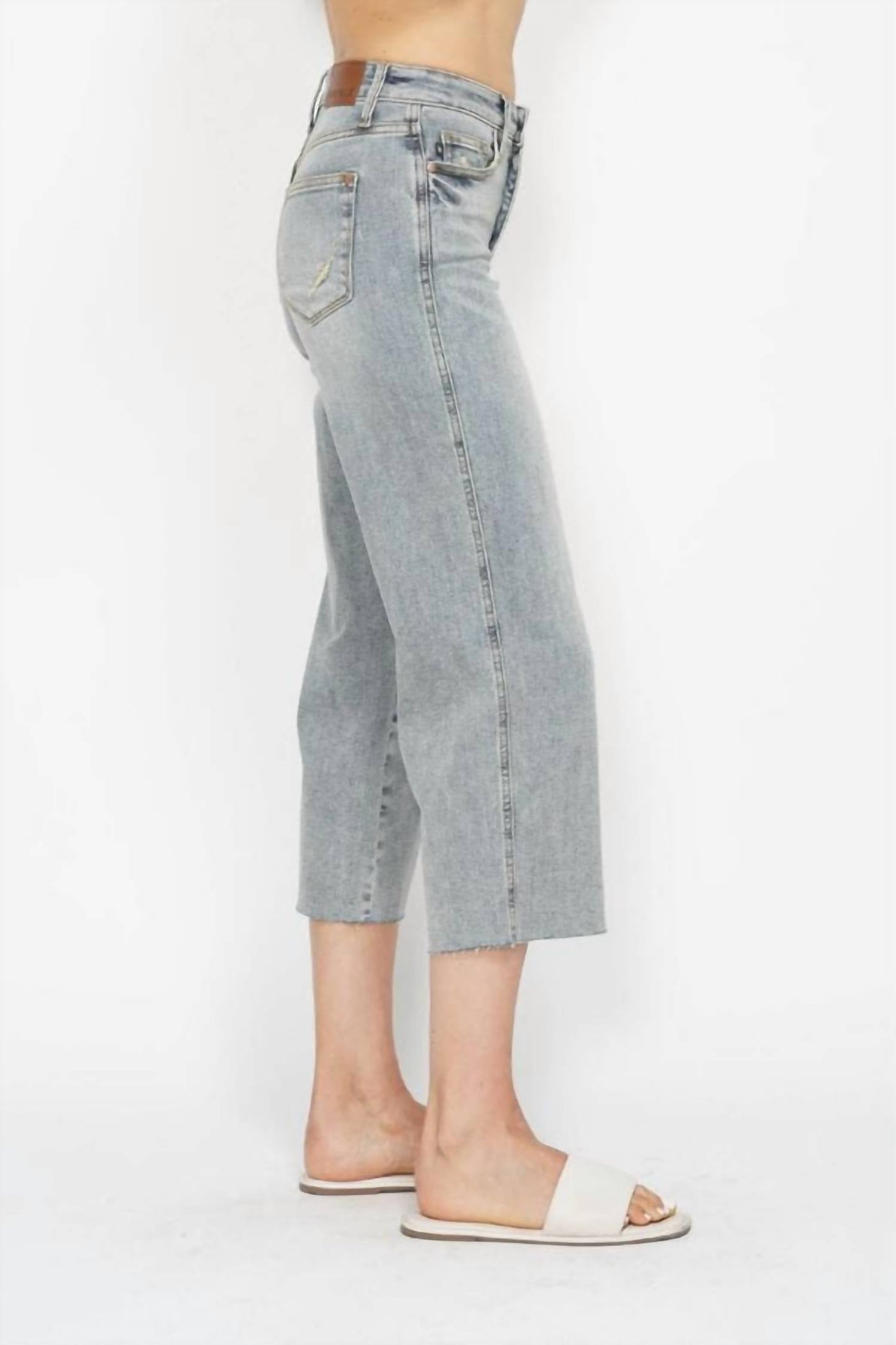 Judy Blue - Tummy Control Raw Hem Crop Wide Jeans