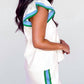Aapparella - Colorblock Cap Sleeve Collared Top Two Piece Skirt Set