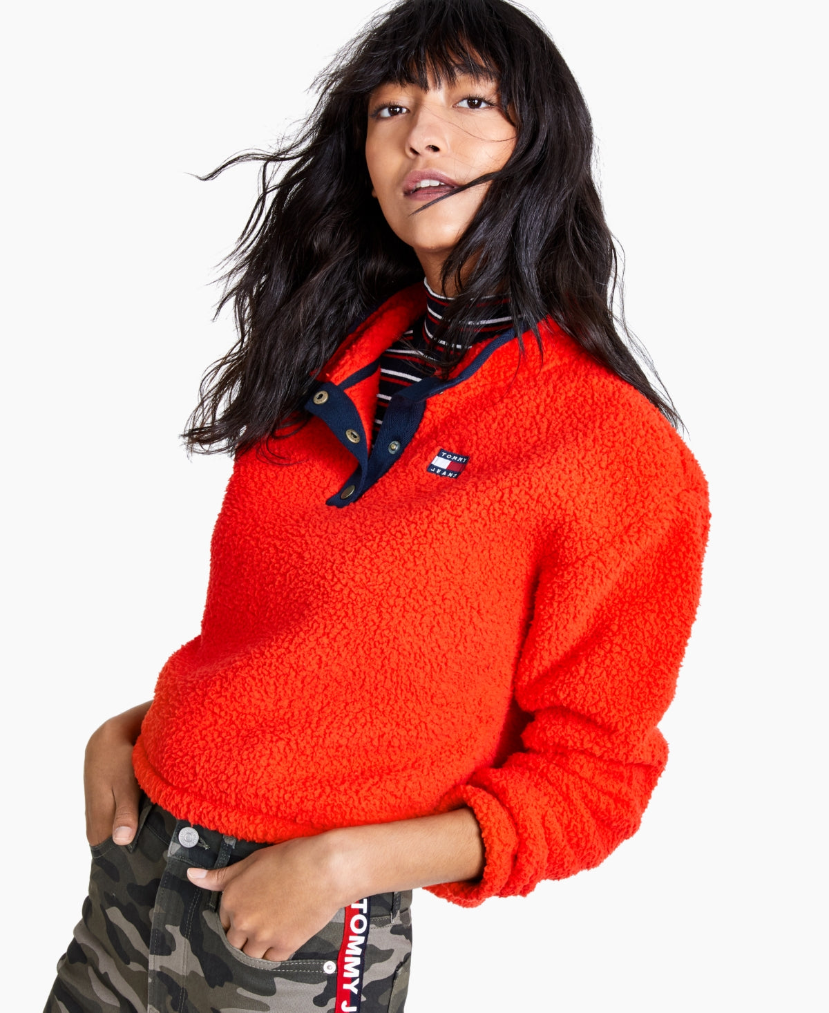tommy-jeans-men-blue-fleece-mock-neck-top-size-l