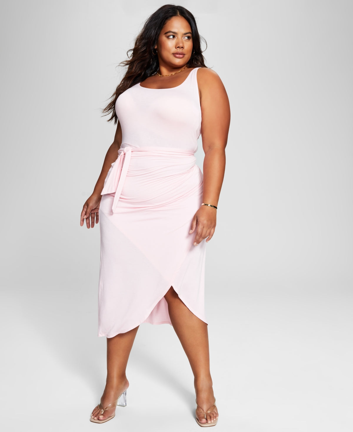 E agora este vestido midi feminino com amarração lateral rosa tamanho 2X