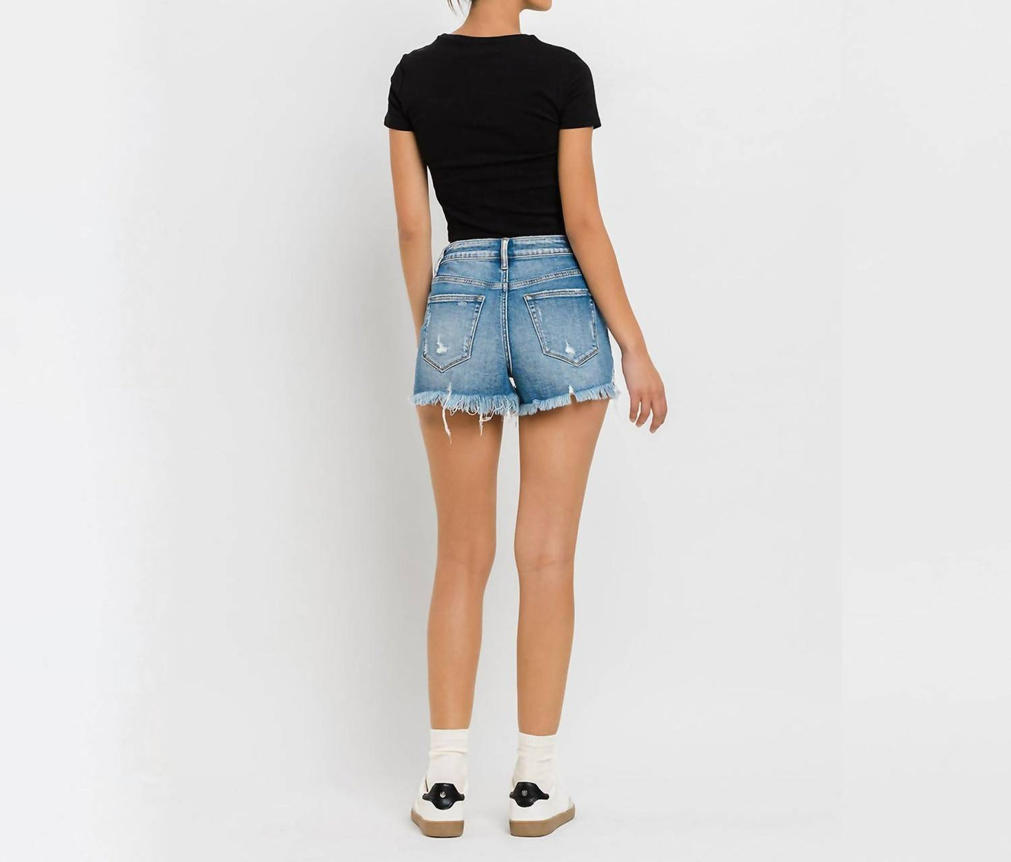 Vervet By Flying Monkey - High Rise Distressed Criss Cross Shorts