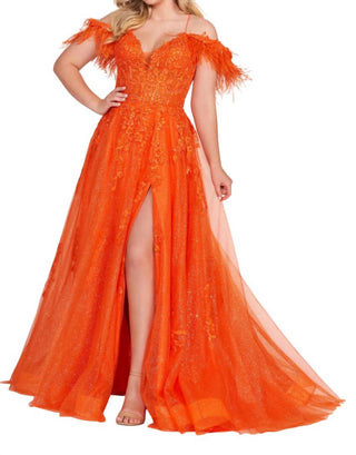 Ellie Wilde - A-line Prom Dress With Feather Trim