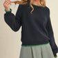 &Merci - Contrast Puff Sleeve Sweater