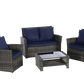 4 Pieces Outdoor Patio Furniture Set with Rattan Chairs and Tempered Glass Table
