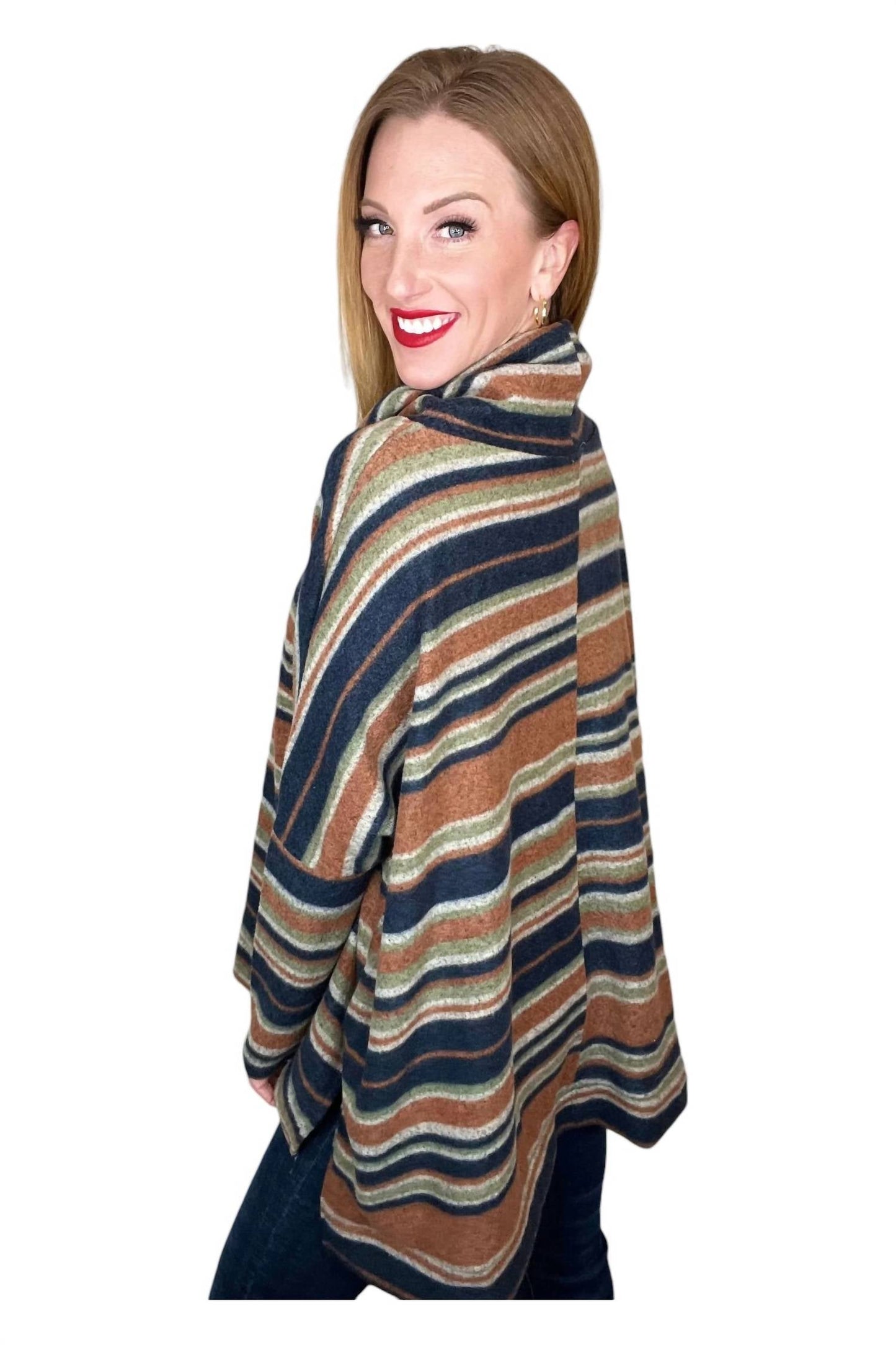 143 Story - Multi Striped Cowl Neck Top Long Sleeve