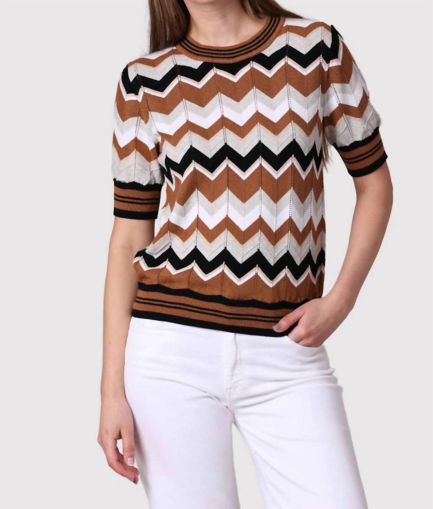 Minnie Rose - Women's Chevron Pointelle Crew Top