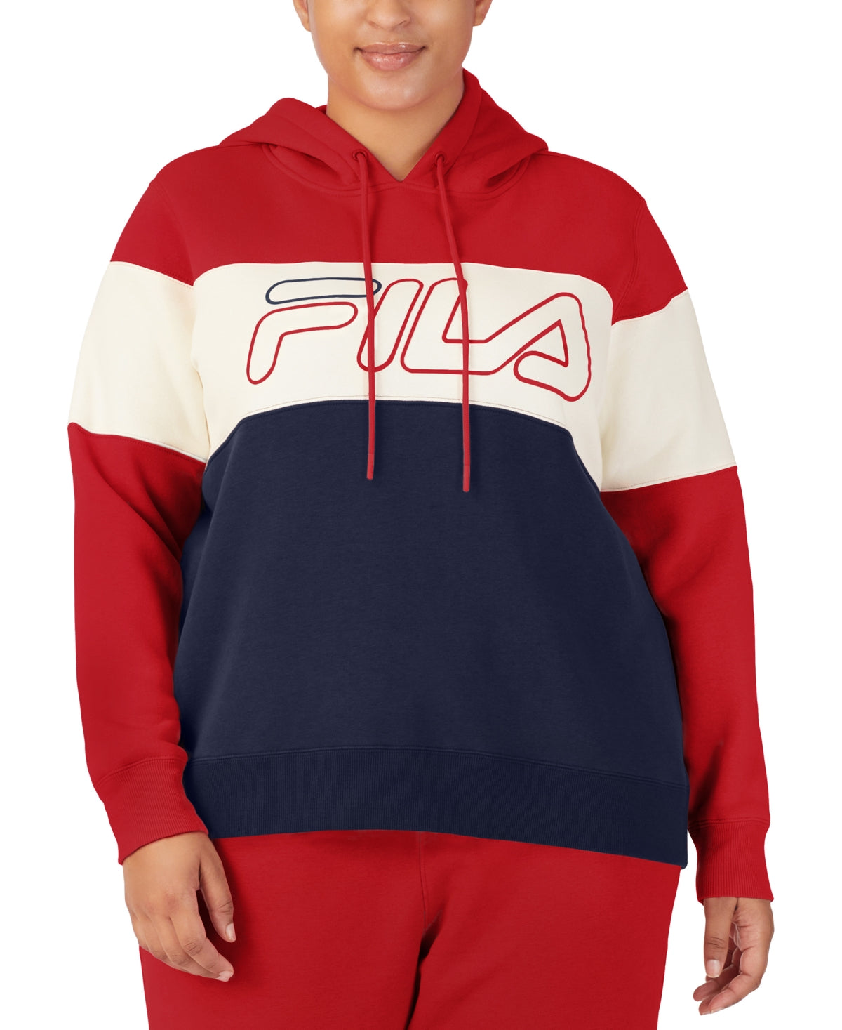 Moletom com capuz feminino Fila Timeless Logo Colorblocked vermelho tamanho 1X