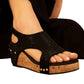 Makers - Women's Rhinestone Slingback Cork Wedge Sandals