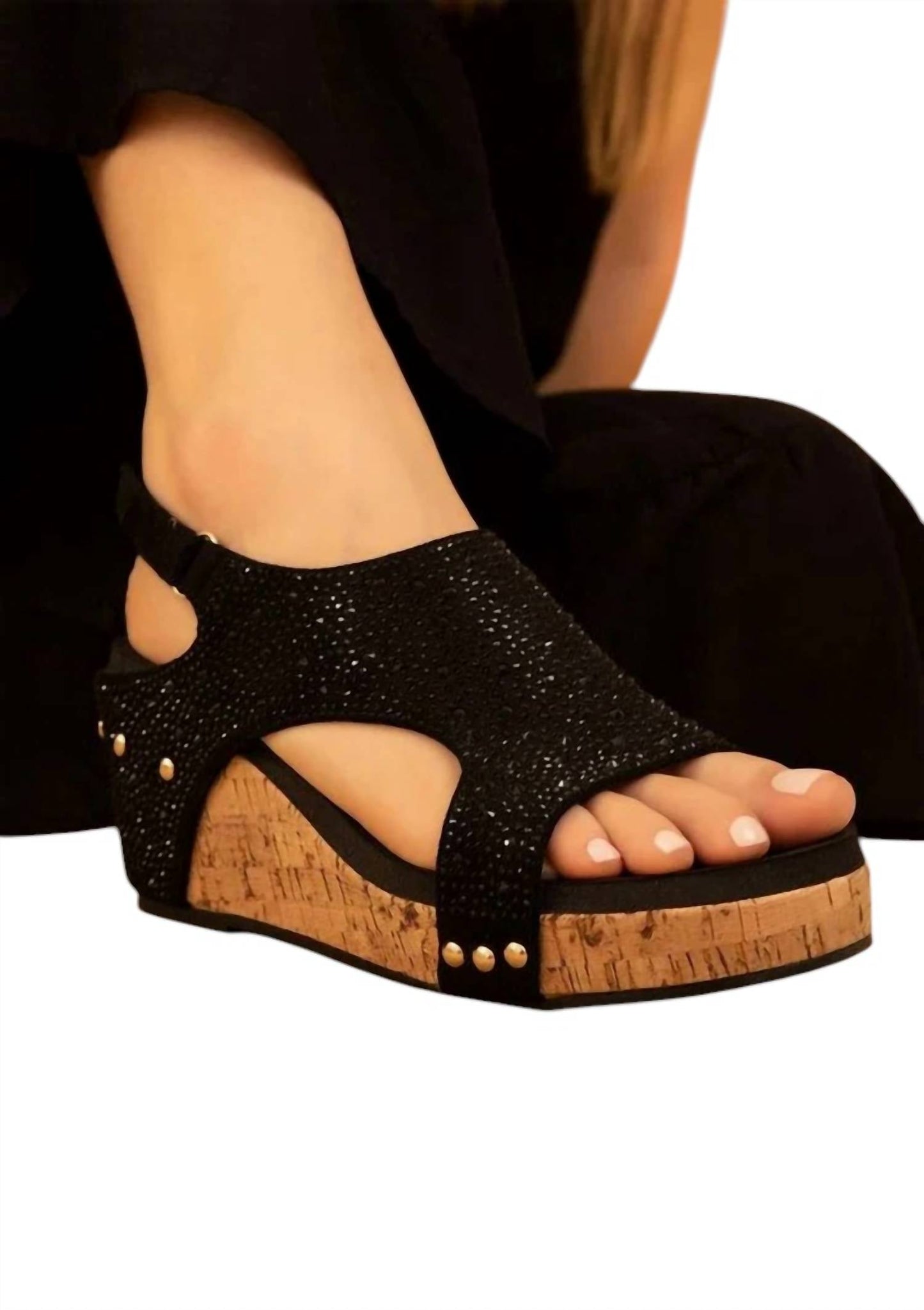 Makers - Women's Rhinestone Slingback Cork Wedge Sandals
