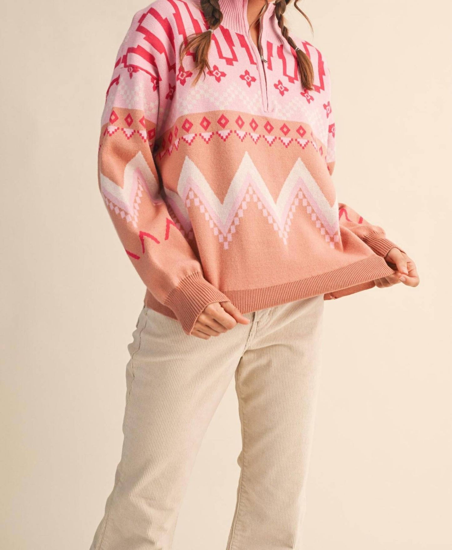 &Merci - Geometric Knit Half Zip Pullover
