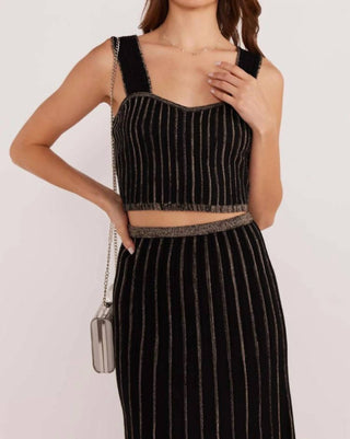 Minkpink - Conjunto Crop Top e Saia Listrados Lurex Celia