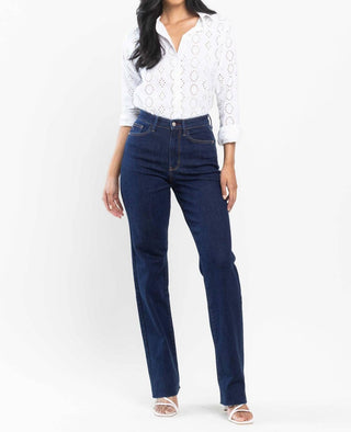 Judy Blue - Calça jeans reta vintage de cintura alta com detalhe de pinças nas costas