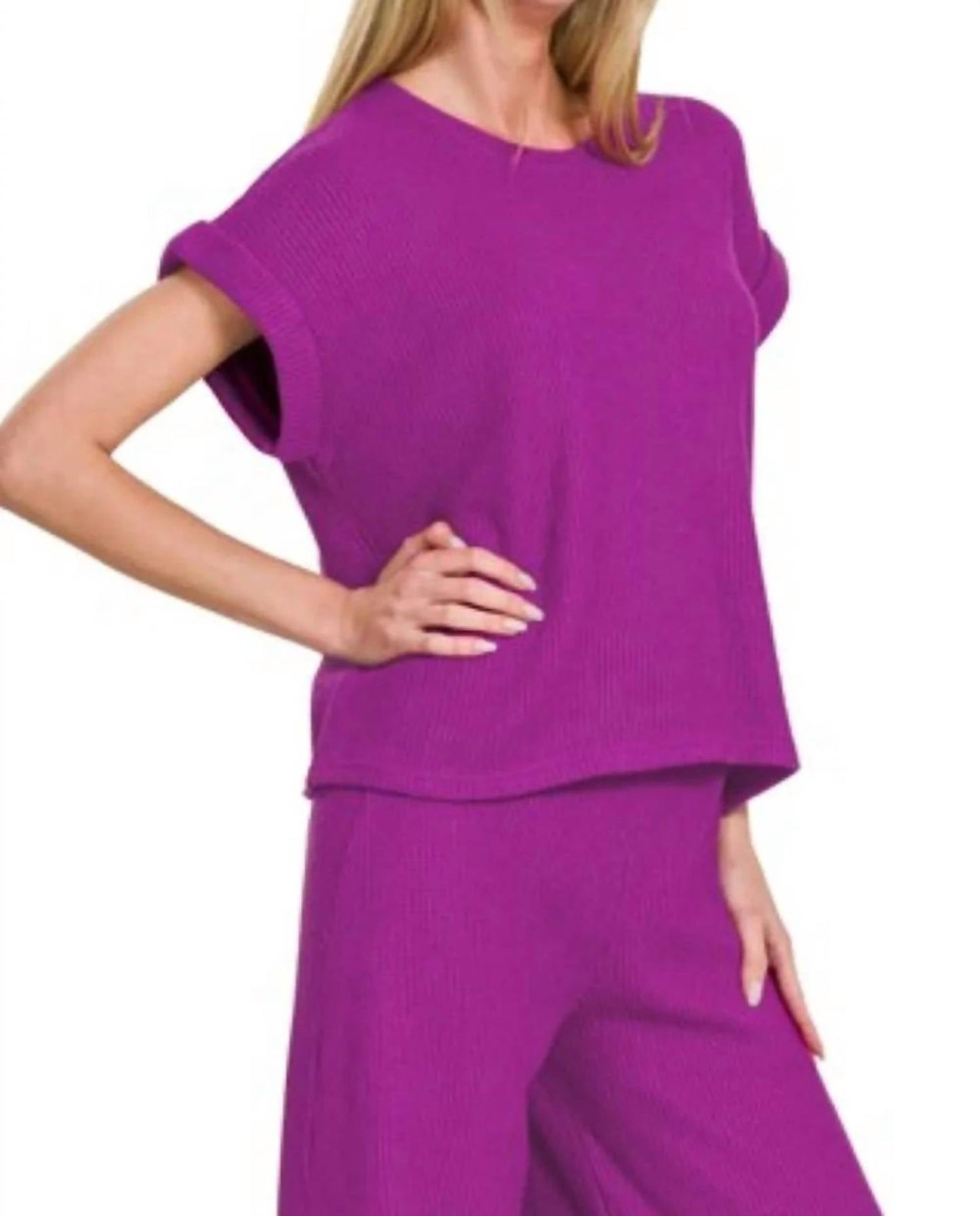 Trendsi - Zenana Rolled Sleeve Top and Pants Sweater Set