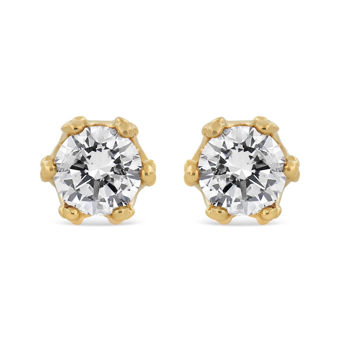 14K Yellow Gold 2.0 Cttw Round Diamond Crown Stud Earrings (I-J Color, I1-I2 Clarity)