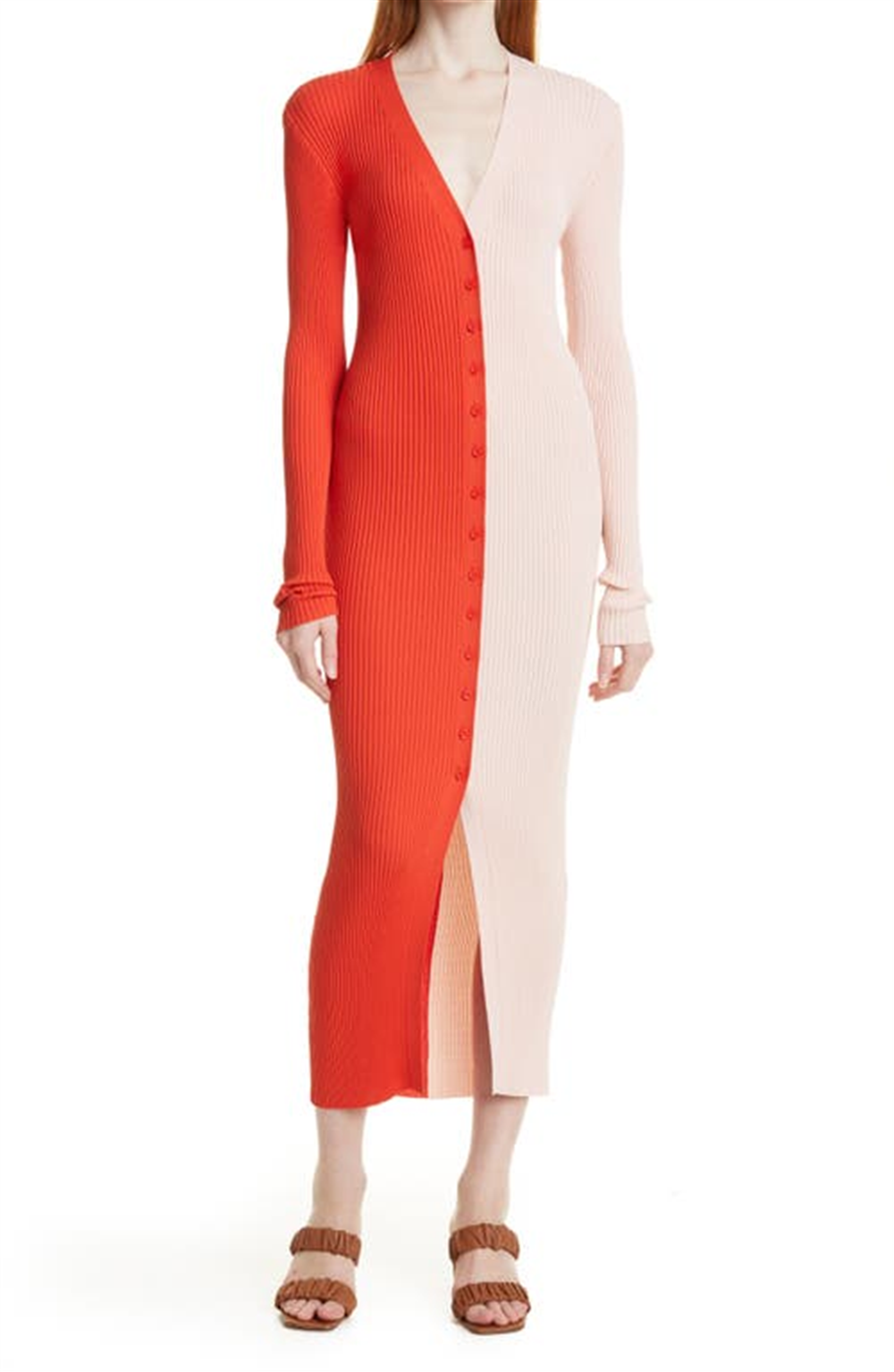 Suéter STAUD Shoko Colorblock Laranja e Rosa Claro Tamanho XL