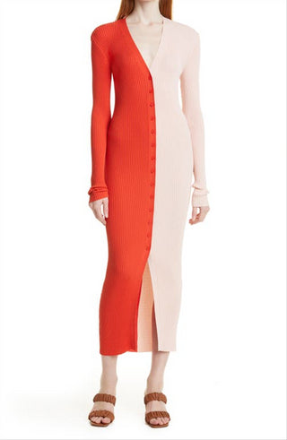 STAUD Shoko Colorblock Sweater Orange and Light Pink Size XL
