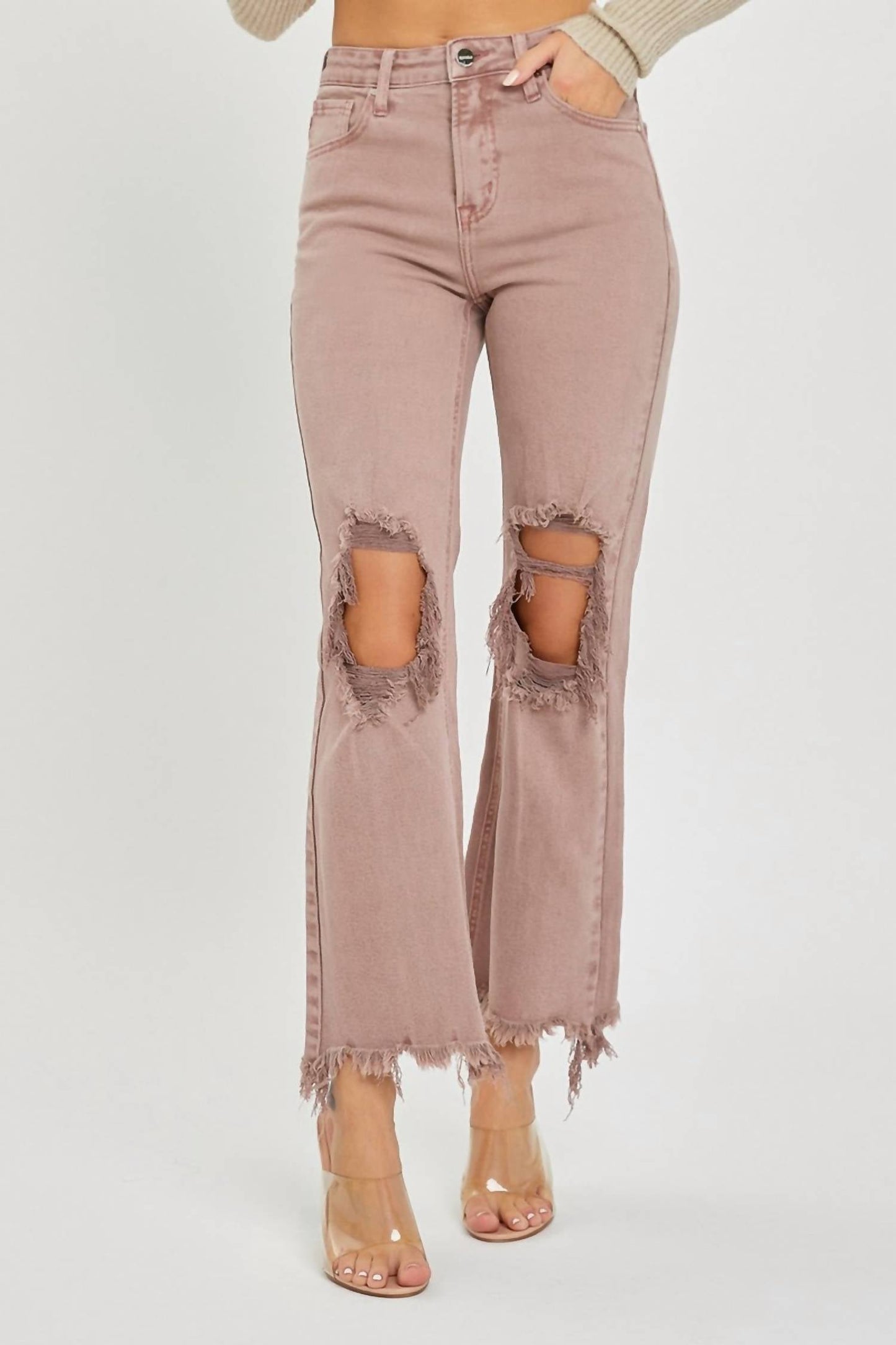 Risen - High Rise Knee Distressed Straight Jean