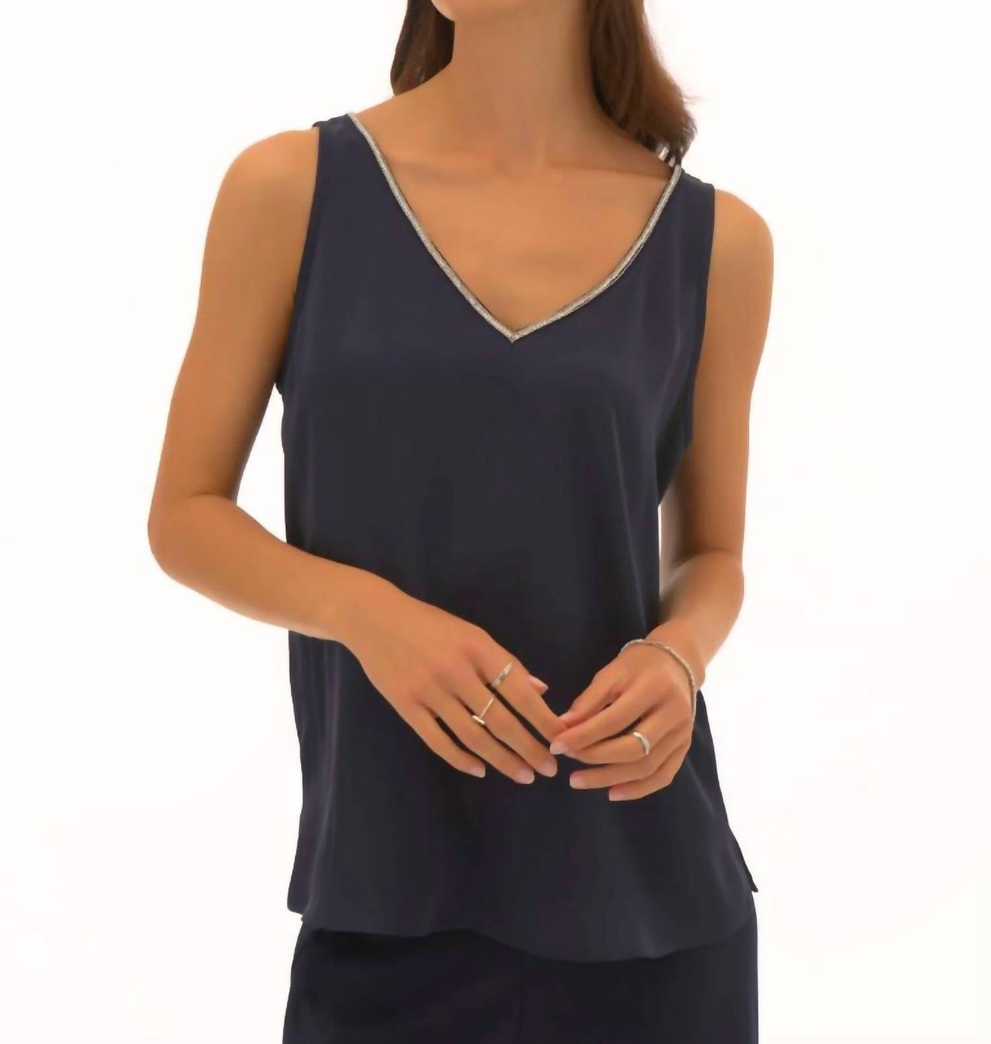 Joseph Ribkoff - Satin Sleeveless With Rhinestone Trim Top