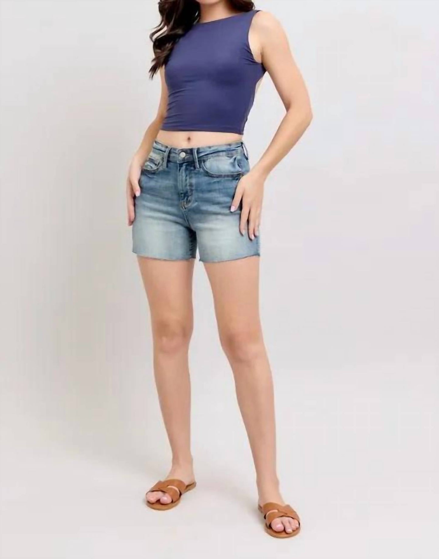 Trendsi - Judy Blue Full Size High Waist Star Seam Detail Denim Shorts Plus Size