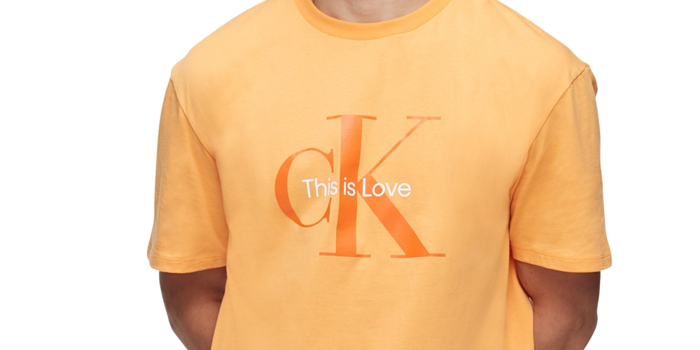 Camiseta Calvin Klein Masculina com Estampa de Logotipo Pride Laranja Tamanho XS