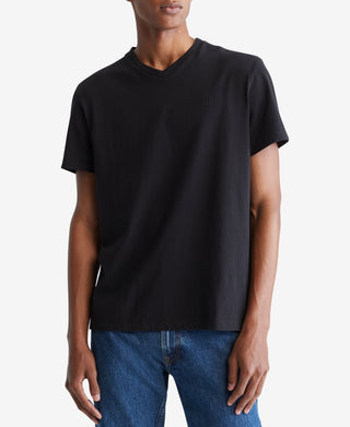 Camiseta Calvin Klein Masculina Lisa de Algodão com Gola V Preta Tamanho Médio