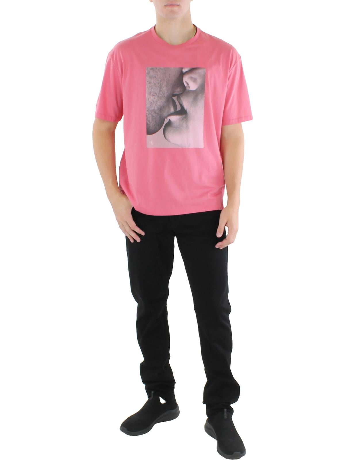 Camiseta Calvin Klein Masculina Gola Redonda Estampada Rosa Tamanho P
