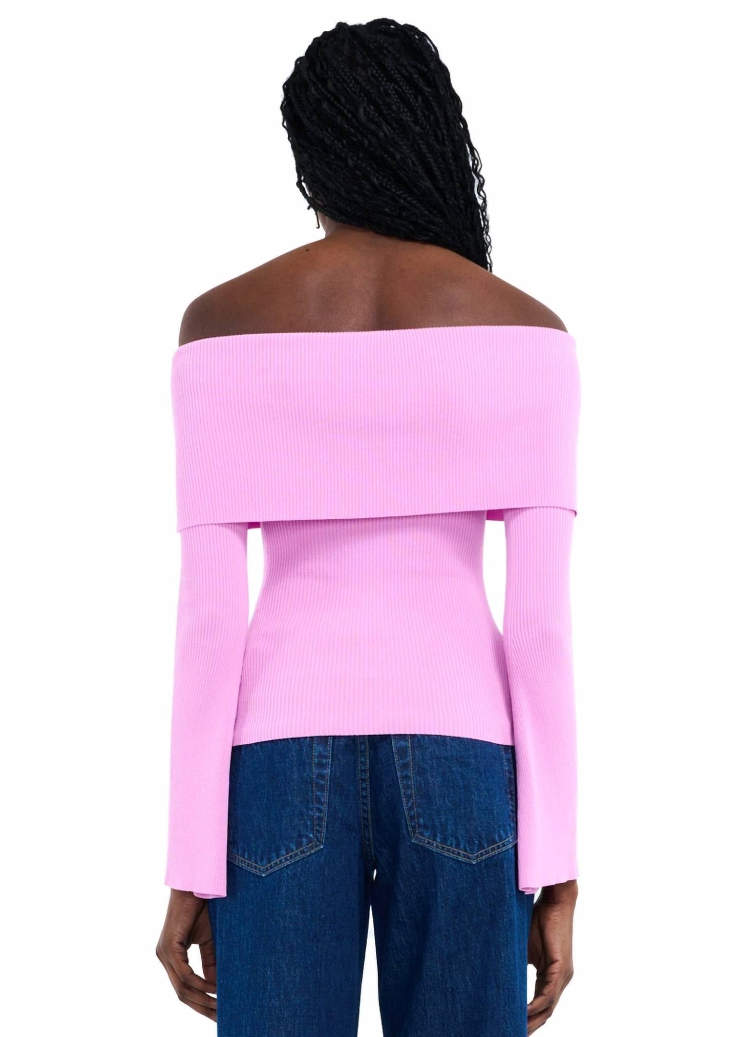 Nia - Palmer Off Shoulder Bell Sleeve Ribbed Sweater