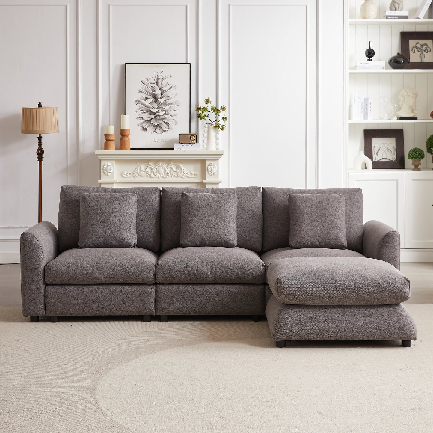 102.2 Inch Combination Modular Sofa with Ottoman Grey