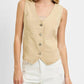 Risen - Full Size V Neck Button Down Vest Plus Size