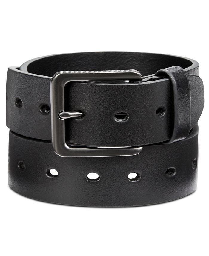 Cinto de couro perfurado masculino Perry Ellis, preto, tamanho 36