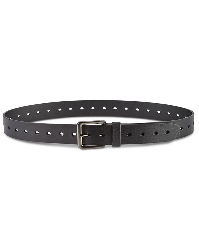 Cinto de couro perfurado masculino Perry Ellis, preto, tamanho 36