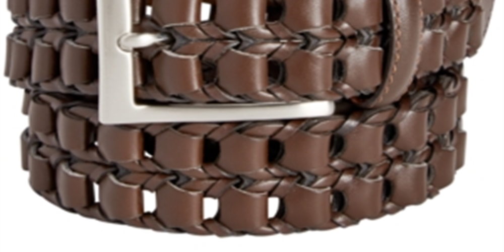 Cinto masculino Perry Ellis de couro trançado com fivela marrom tamanho grande