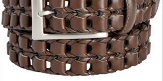 Cinto masculino Perry Ellis de couro trançado com fivela marrom tamanho grande