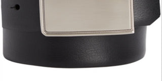 Perry Ellis Cinto social masculino de couro com fivela reversível e placa, preto, tamanho 32