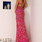 Aleta - Floral Sequin Embellished Halter Neck Prom Dress
