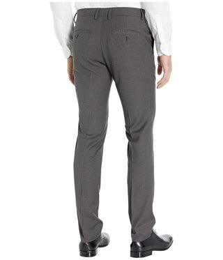 Calça social masculina Kenneth Cole Reaction com estampa xadrez micro elástica e corte skinny pied-de-poule, frente lisa, cinza, tamanho 34x32