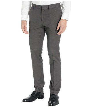 Calça social masculina Kenneth Cole Reaction com estampa xadrez micro elástica e corte skinny pied-de-poule, frente lisa, cinza, tamanho 34x32