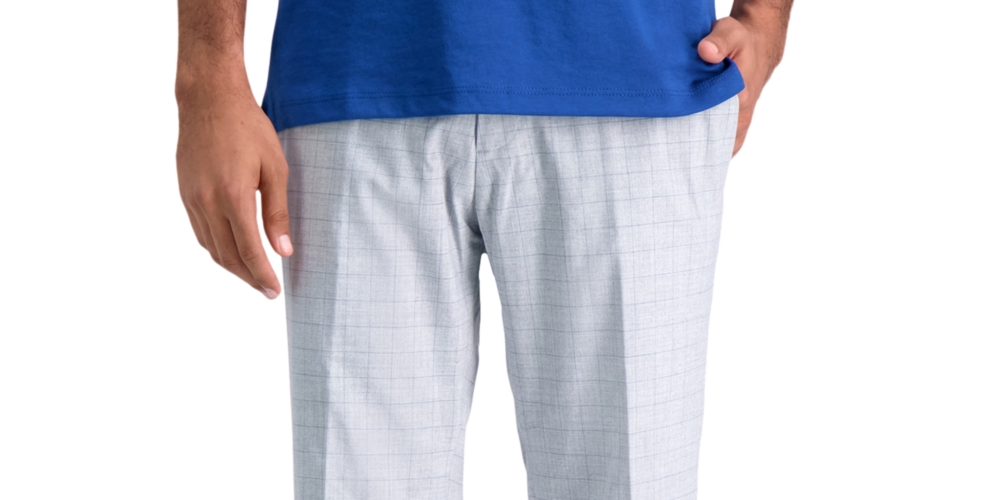 Calça social masculina Kenneth Cole Reaction Slim Fit Stretch Check cinza tamanho 34x32