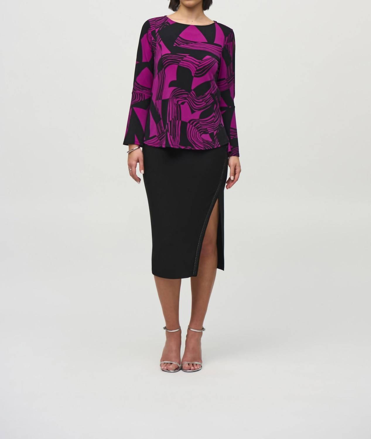 Joseph Ribkoff - Abstract Print Flared Slit Sleeve Top
