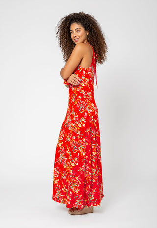 Vestido longo Cameron feminino Leota em aquarela floral Grenadine médio Lord &amp; Taylor vermelho tamanho M