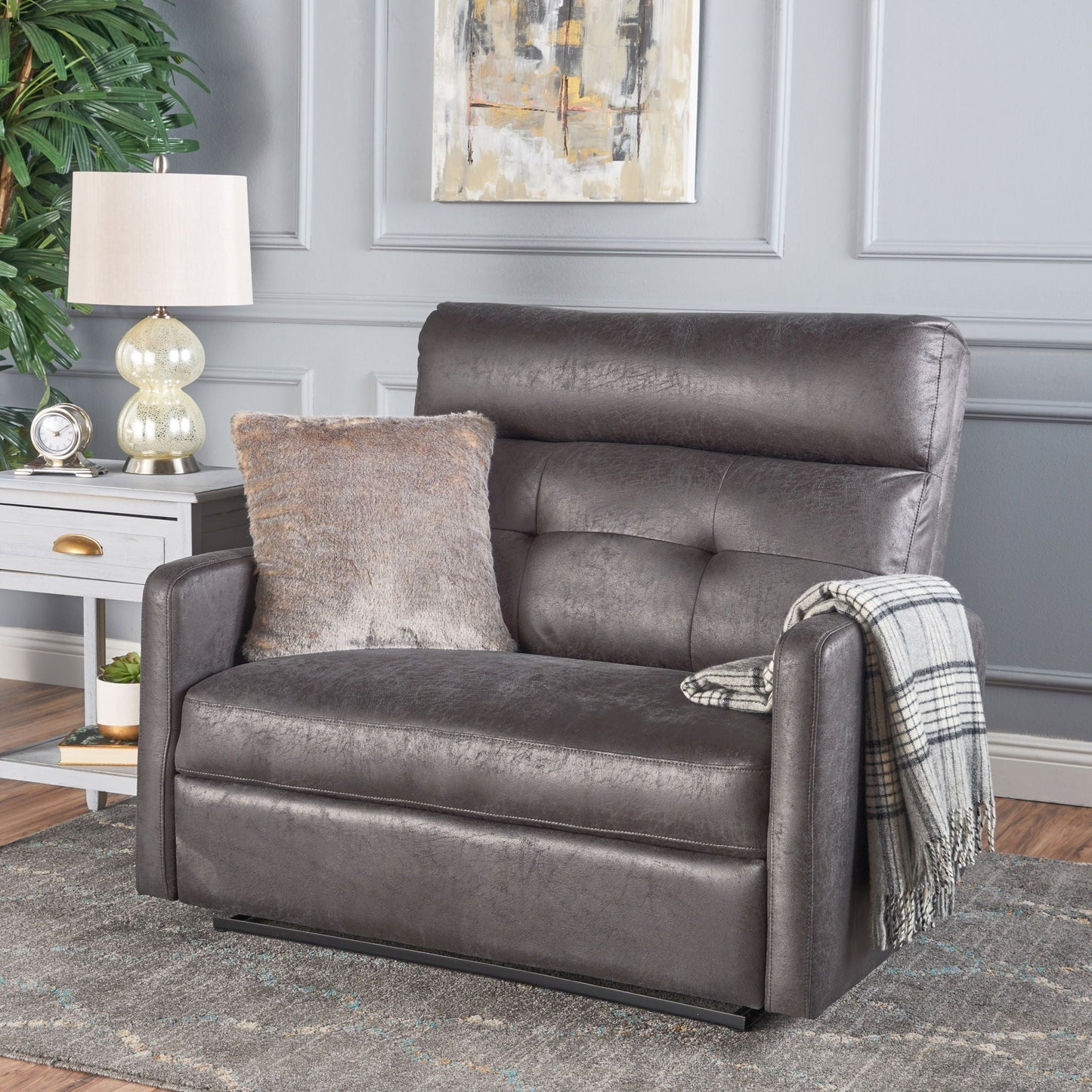 Alma Contemporary Upholstered Loveseat Recliner - Slate